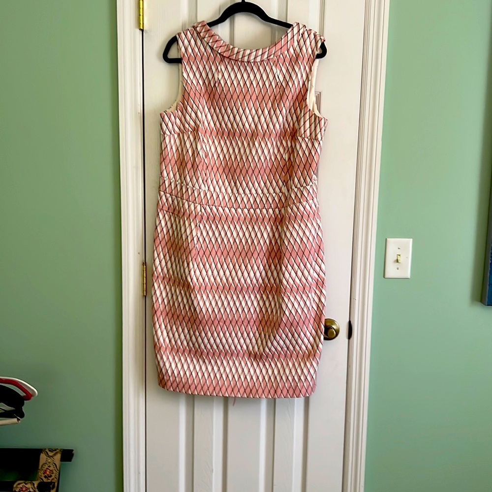Boden Pink and White Diamond-Print Sheath Dress